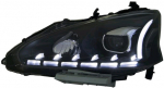 Фара левая + правая (комплект) тюнинг линзованная с светящимися секциями с регулирующим мотором внутри черная