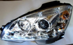 Фара левая+правая (комплект) тюнинг (devil eyes) диодная с регулирующим мотором со светящимся ободком внутри хромированная