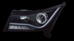 Фара левая + правая (комплект) тюнинг линзованная с светящимися секциями с диодным указателем поворота с светящимся ободком внутри черная