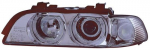 Фара левая тюнинг с светящимся ободком с белым указателем поворота с регулирующим мотором внутри хромированная