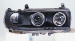 Фара левая+правая (комплект) тюнинг прозрачная со светящимися ободками с указателем поворота черным молдингом внутри черная