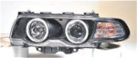 Фара+указатель поворота литой левая+правая (комплект) тюнинг с регулирующим мотором линзованная с 2 светящимися ободками внутри черная