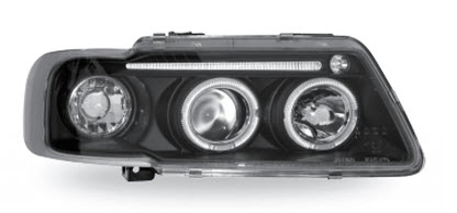 Фара левая + правая (комплект) тюнинг линзованная с светящимся ободком литой указатель поворота внутри черная