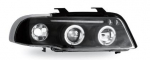 Фара левая + правая (комплект) тюнинг линзованная с светящимся ободком с литым указателем поворота внутри черная