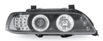 Фара левая+правая (комплект) тюнинг линзованная с диодным указателем поворота светящимся ободком внутри черная