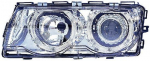 Фара левая+правая (комплект) с регулирующим мотором тюнинг линзованная с 2 светящимися ободками внутри хромированная