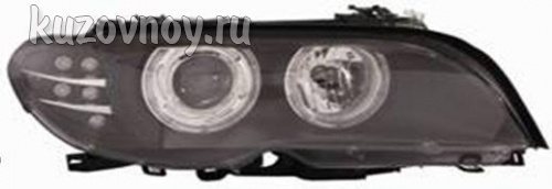 Фара + указатель поворота литой левая+правая (комплект) тюнинг под ксенон линзованная с светящимся ободком внутри черная