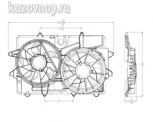Мотор + вентилятор радиатора охлаждения с корпусом 2.3